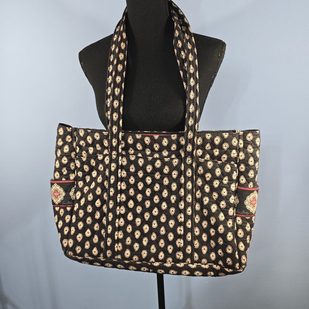 Vintage Vera Bradley Black w/ Paisley Tote / Overnight Bag Zip Closure
